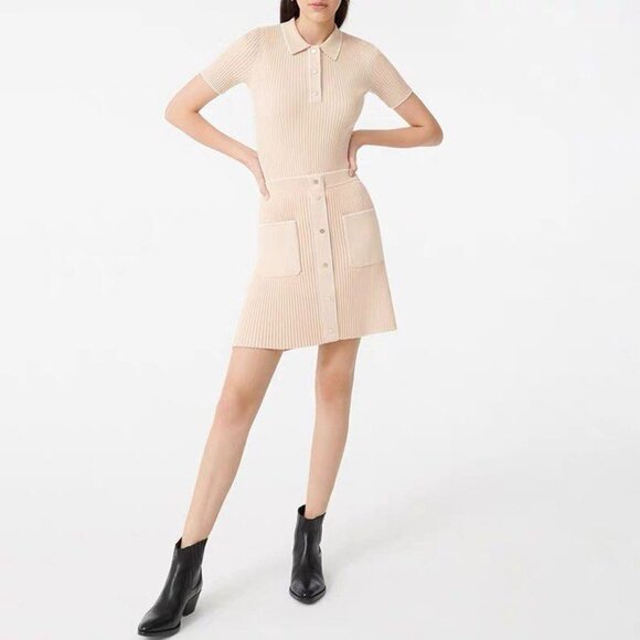 Maje Women's Ribbed Beige Mini Skirt Knit Stylish Classy Chic Timeless Size 1/S - Picture 2 of 9